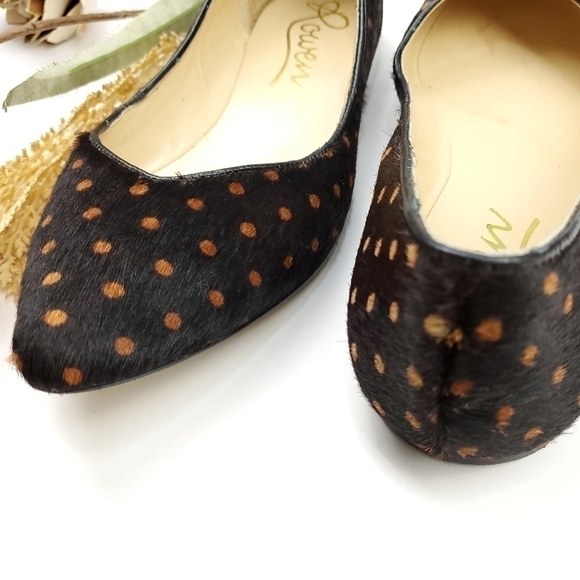 Rowen Faux Fur Black Tan Polka Dot Flats 7m - Picture 3 of 7